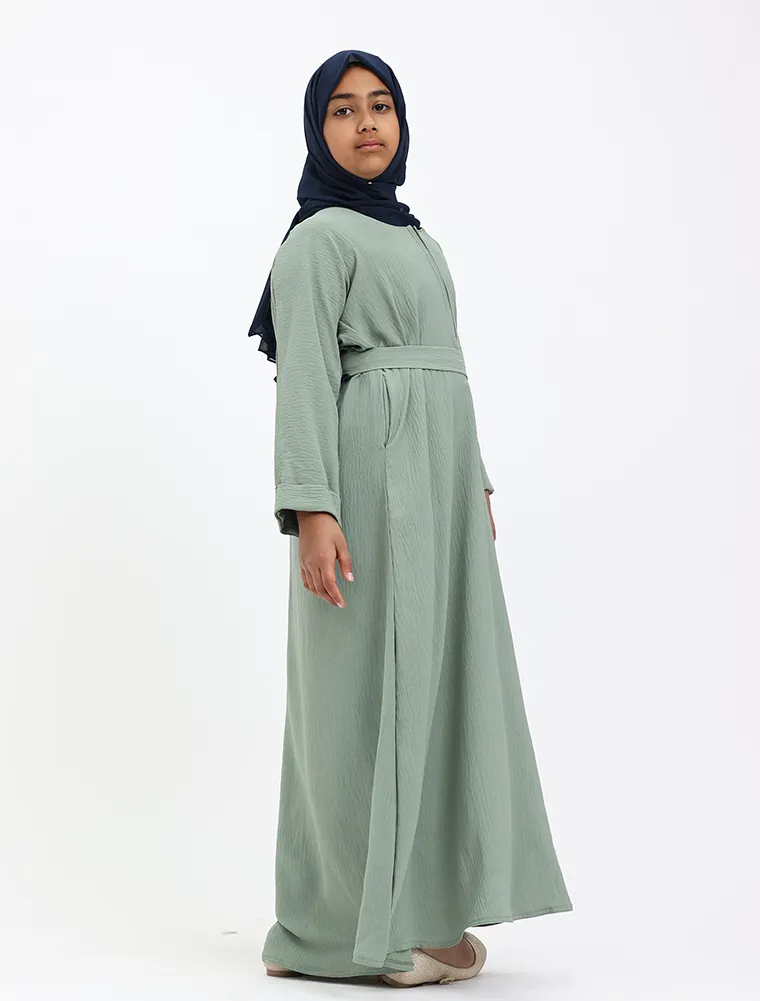 Mint Linen Feel Basic Girls Abaya
